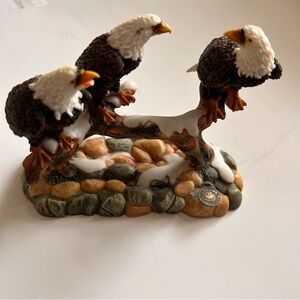Canadian wildlife Trio Figurine bald eagles kitschy Cottagecore